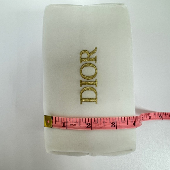 DIOR White Velvet with Gold Logo Pouch - Picture 10 of 11
